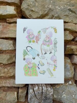 Illustration originale à l’aquarelle "mémé Colette", création unique et expressive de Charline Dailly, issue de son univers coloré et poétique.