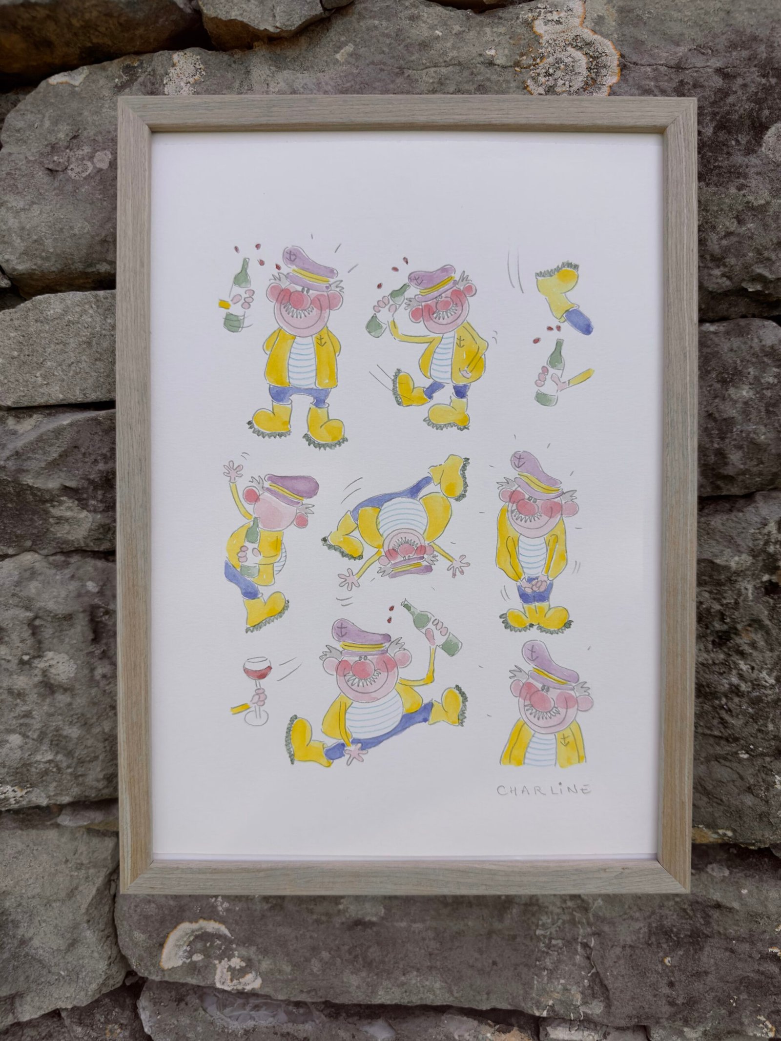 Illustration originale à l’aquarelle de le marin pêcheur, création unique et expressive de Charline Dailly, issue de son univers coloré et poétique.