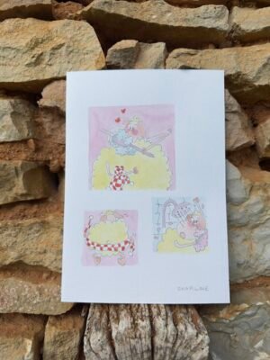 Illustration originale à l’aquarelle de la toilette du mouton, création unique et expressive de Charline Dailly, issue de son univers coloré et poétique.