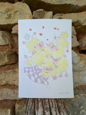 Illustration originale à l’aquarelle de la salade de mouton, création unique et expressive de Charline Dailly, issue de son univers coloré et poétique.