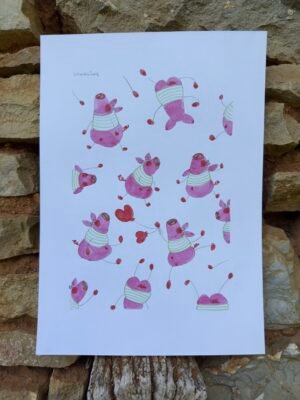 Illustration originale à l’aquarelle de Porcelaine le cochon, création unique et expressive de Charline Dailly, issue de son univers coloré et poétique.